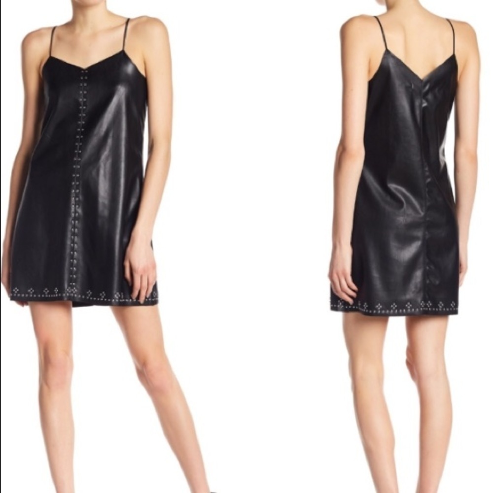 BLANK NYC slip dress BLACK STUDDED VEGAN LEATHER M